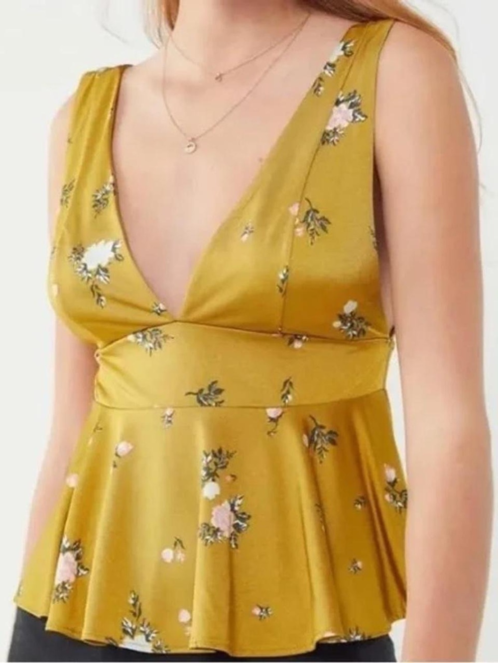 Urban Outfitters Mustard Floral V-Neck Peplum Camisole